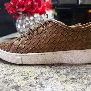 Sesto Meucci Woven Leather Sneakers Brown Lace Up Made in Italy Size 8